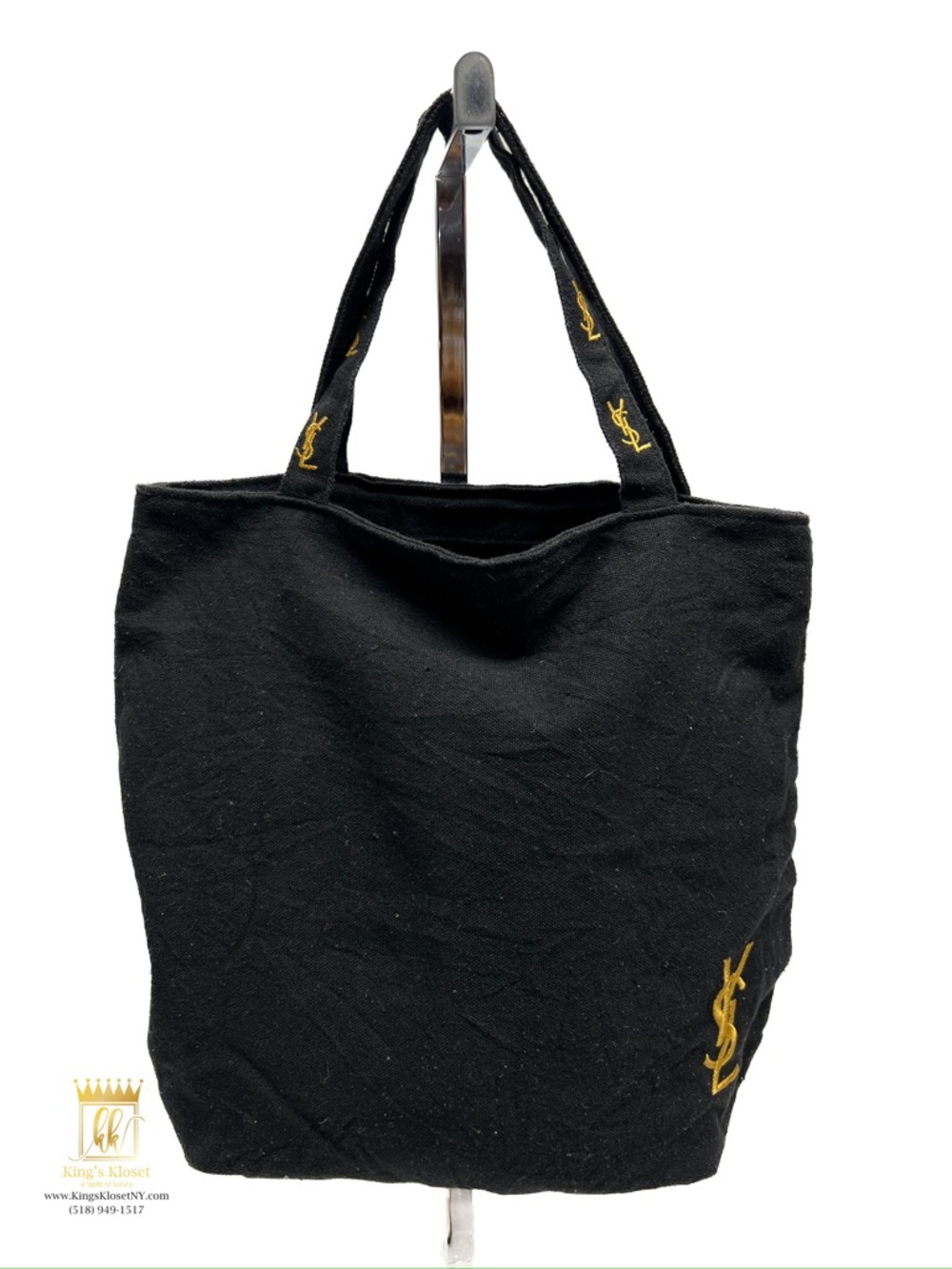 Yves Saint Laurent Black Canvas Tote with Gold Logo